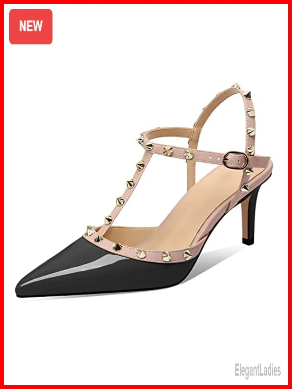 Studded Kitten Heel Slingback Sandals Pointed Toe Faux Leather
